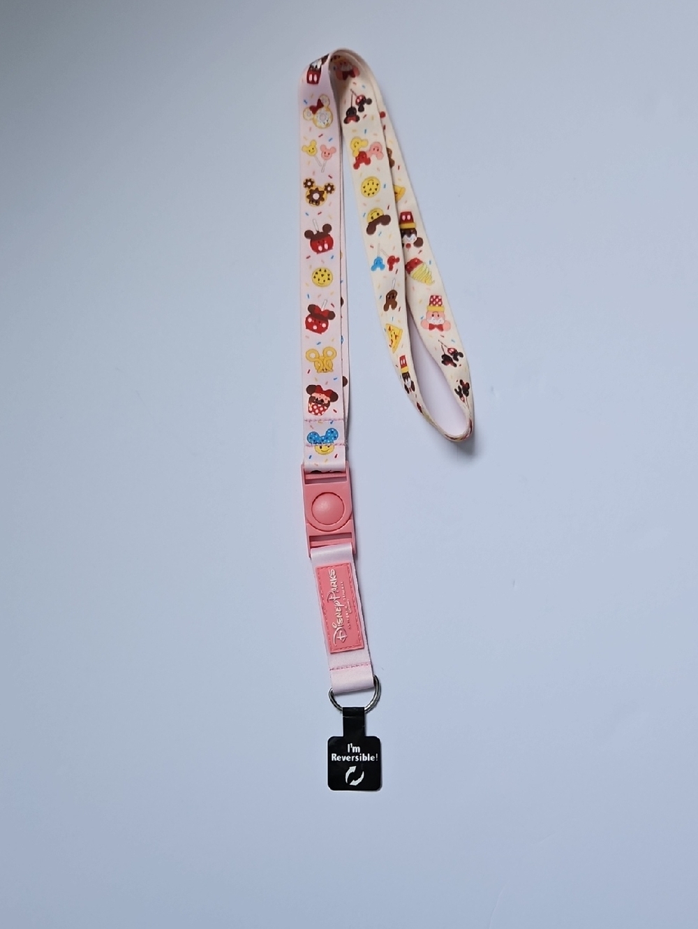 Disney Pink Reversible Kids Lanyard with Character Icons and Clip